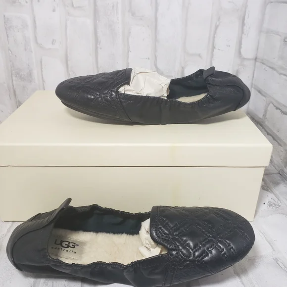 UGG Black Quilted Leather Slippers - Picture 3 of 9